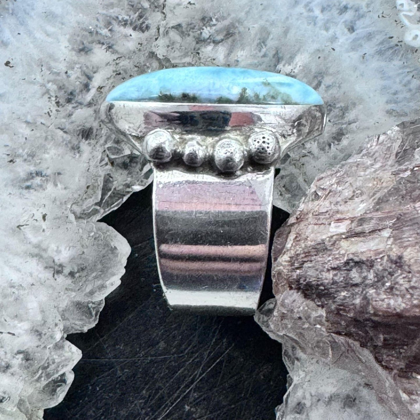 Sterling Silver Southwestern Style Oval Larimar Wide Band Ring Size 8 For Women