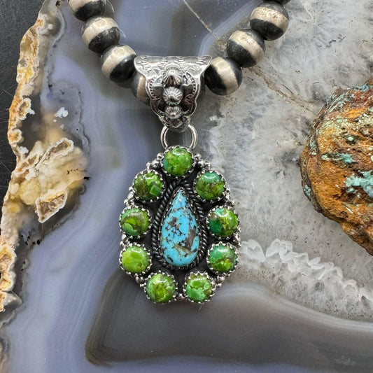 Native American Sterling Silver Turquoise & Sonoran Gold Turquoise Pendant For Women