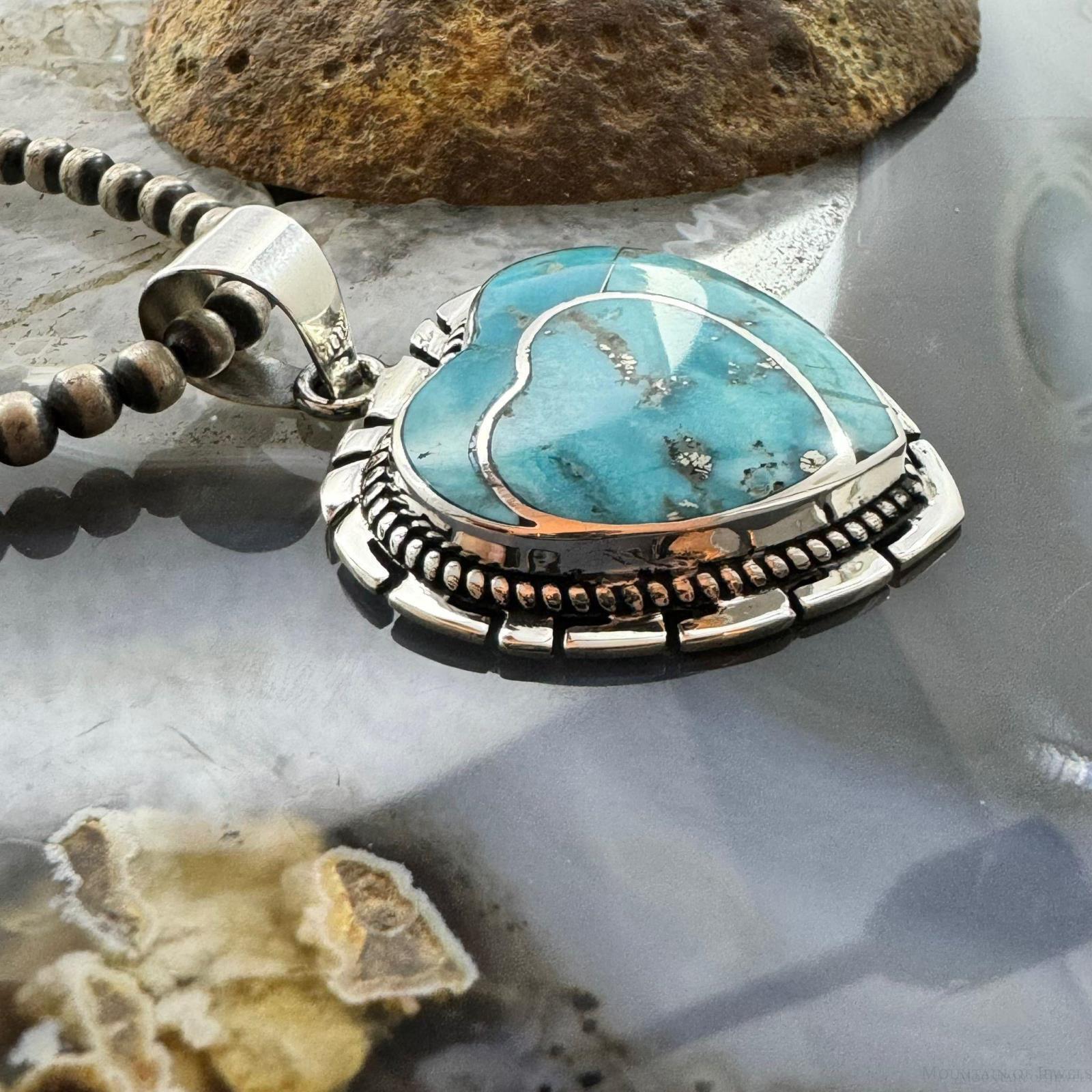 Native American Sterling Silver Blue cheapest Ridge Turquoise Heart Pendant For Women