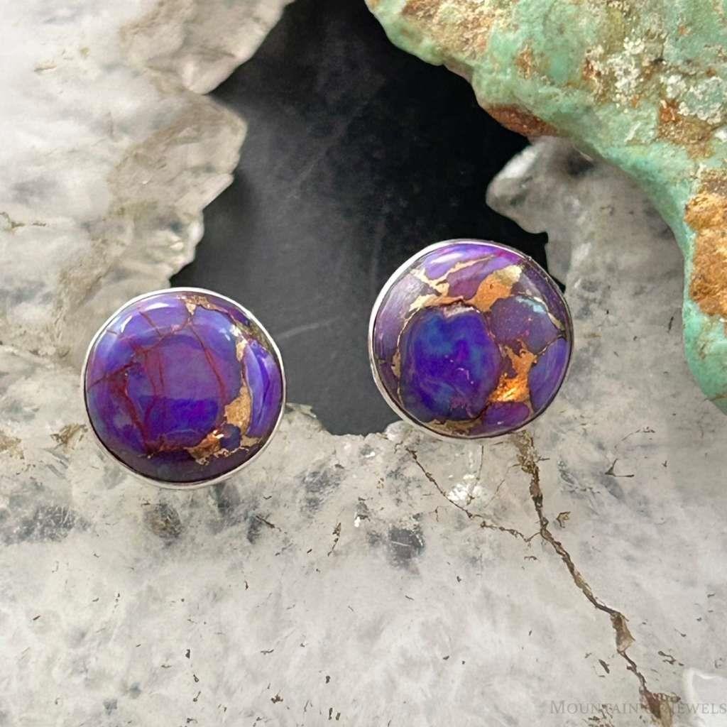 Sterling Silver Southwestern Style Rounded Purple Dahlia Stud Earrings For Women