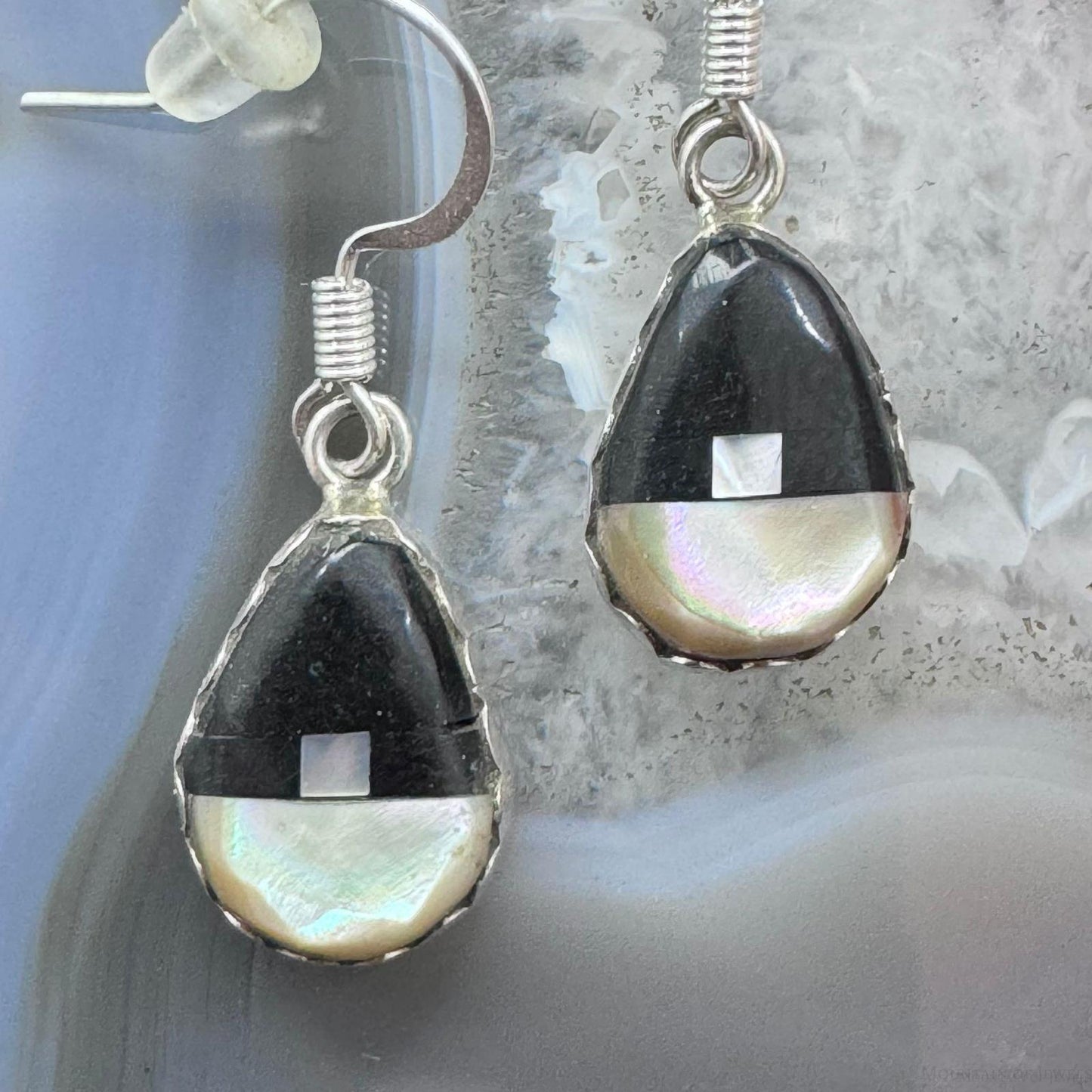 Clifton Aguilar Sterling Silver Teardrop Multistone Inlay Dangle Earrings For Women #3