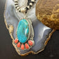 Sterling Silver Southwestern Style Oval Turquoise & Spiny Oyster Decorated Pendant