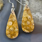 Sterling Silver Teardrop Fossilized Jasper Slab Dangle Earrings For Women #193