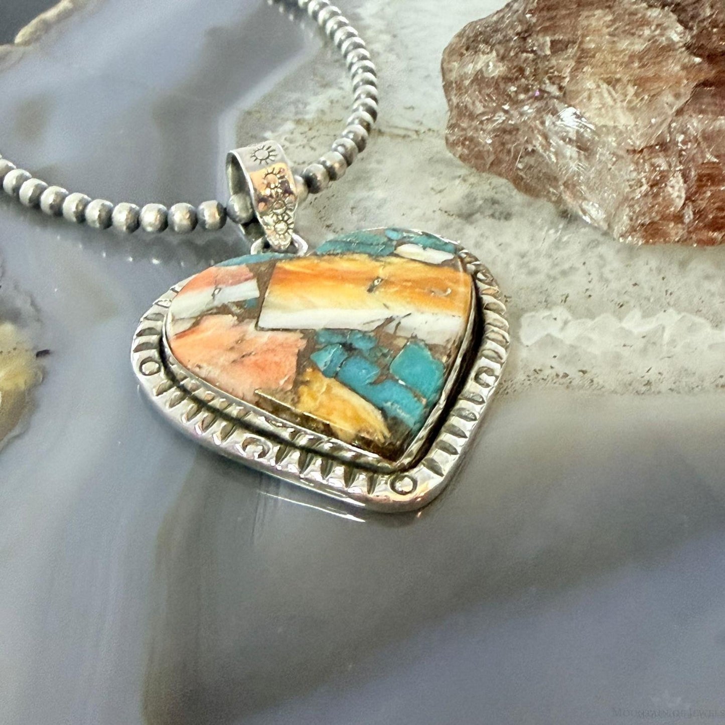 Sterling Silver Southwestern Style Spiny Oyster Turquoise Heart For Women