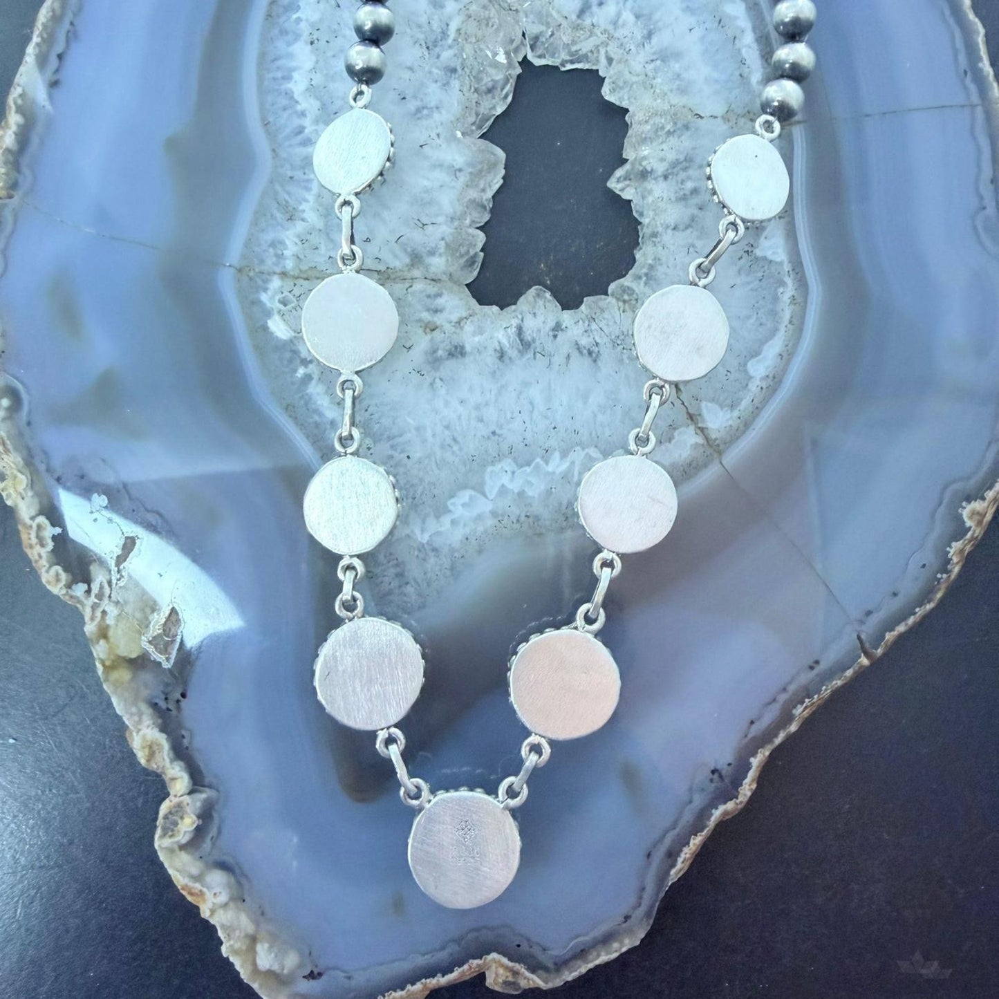 Sterling Southwestern Style Rounded Turquoise & 5mm Navajo Pearl Beads Necklace For Women