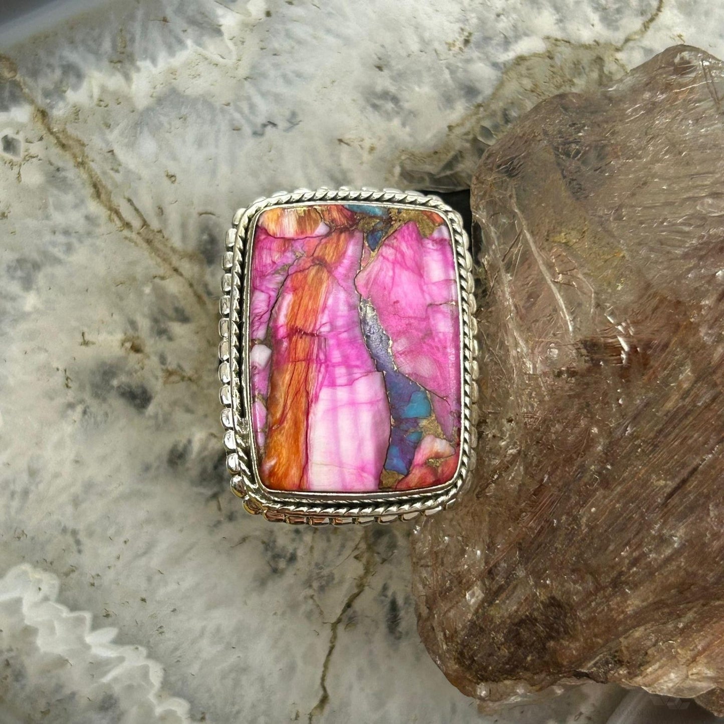 Sterling Silver Southwestern Style Square Dahlia Ring Size 6.75 For Women