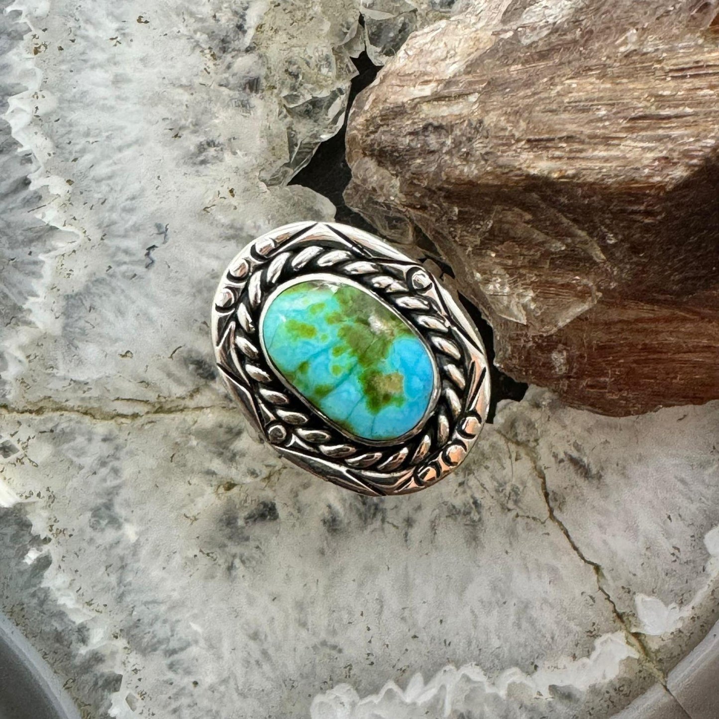 Native American Sterling Silver Sonora Gold Turquoise Ring Size 10 For Women