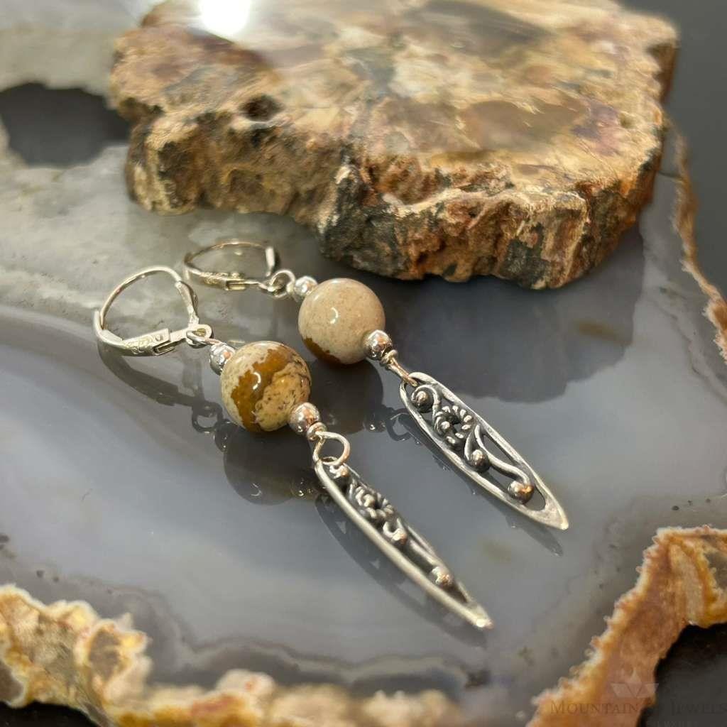 Carolyn Pollack Sterling Silver Picture Jasper Bead Decorated Dangle Earrings For Women