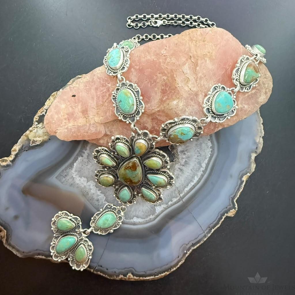 Sterling Silver Southwestern Style Royston Turquoise Lariat 29" Necklace For Women