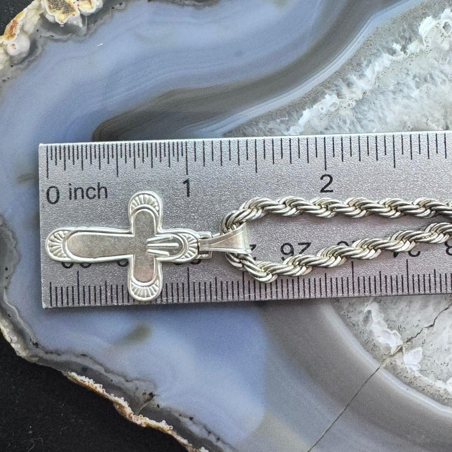 Vintage Sterling Silver Unisex Cross Pendant With 23" Rope Chain Necklace