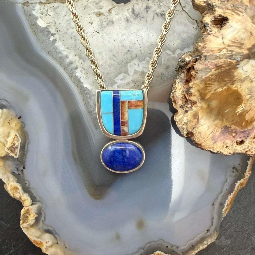 DTR Jay King Sterling Silver Inlay Lapis & Turquoise Pendant For Women