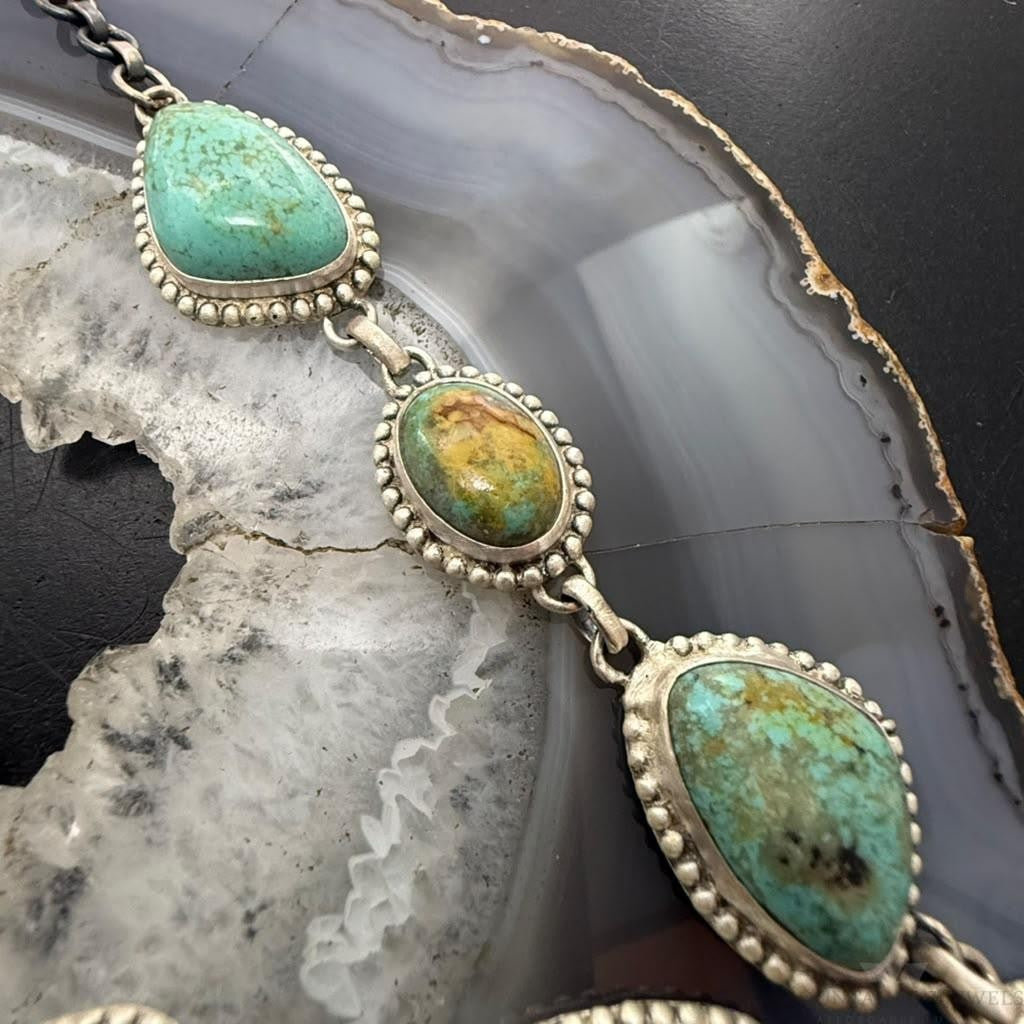 Sterling Silver Southwestern Style Royston Turquoise Lariat 25" Necklace For Women