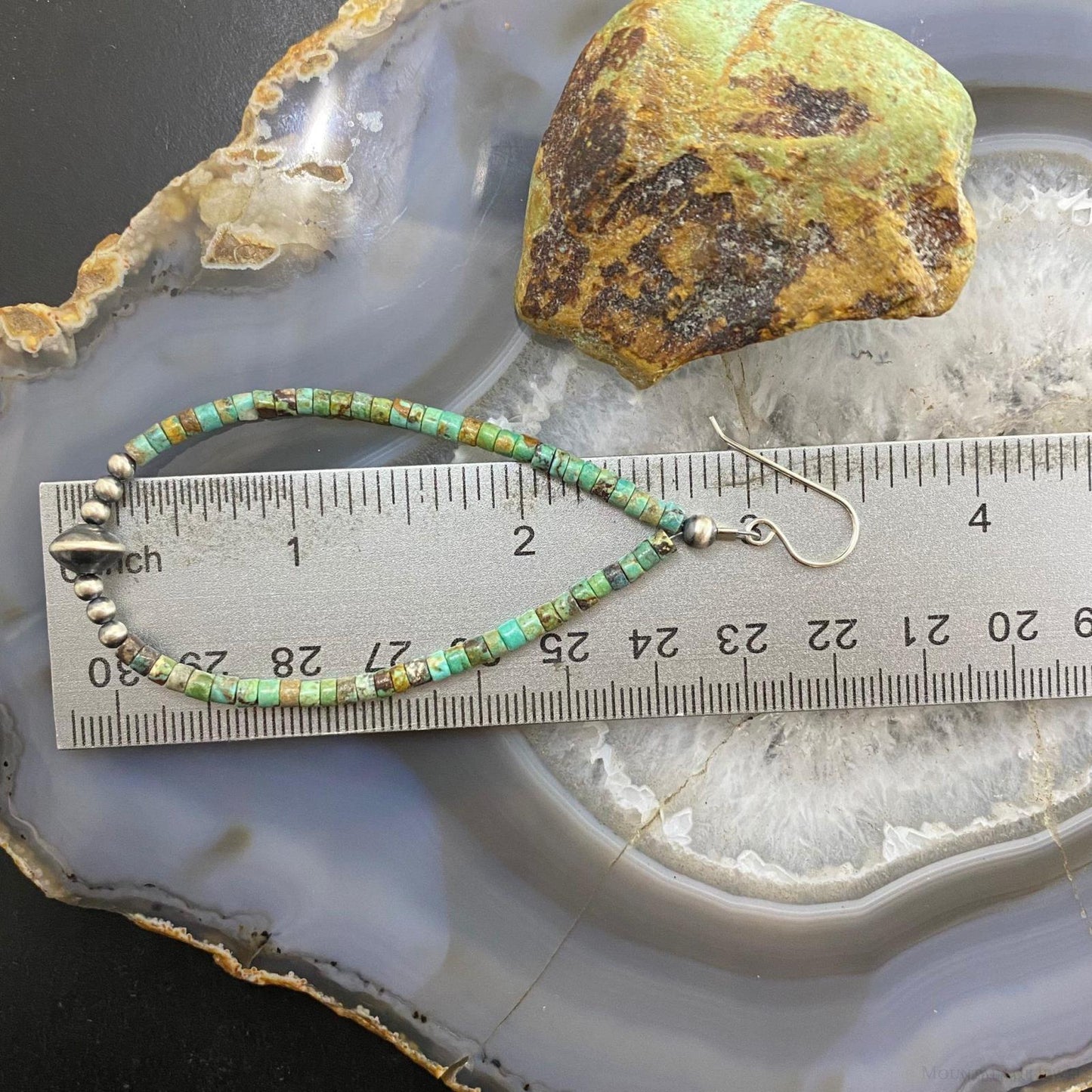 Sterling Silver Green Turquoise Beads & Navajo Pearl Beads Hoop Dangle Earrings