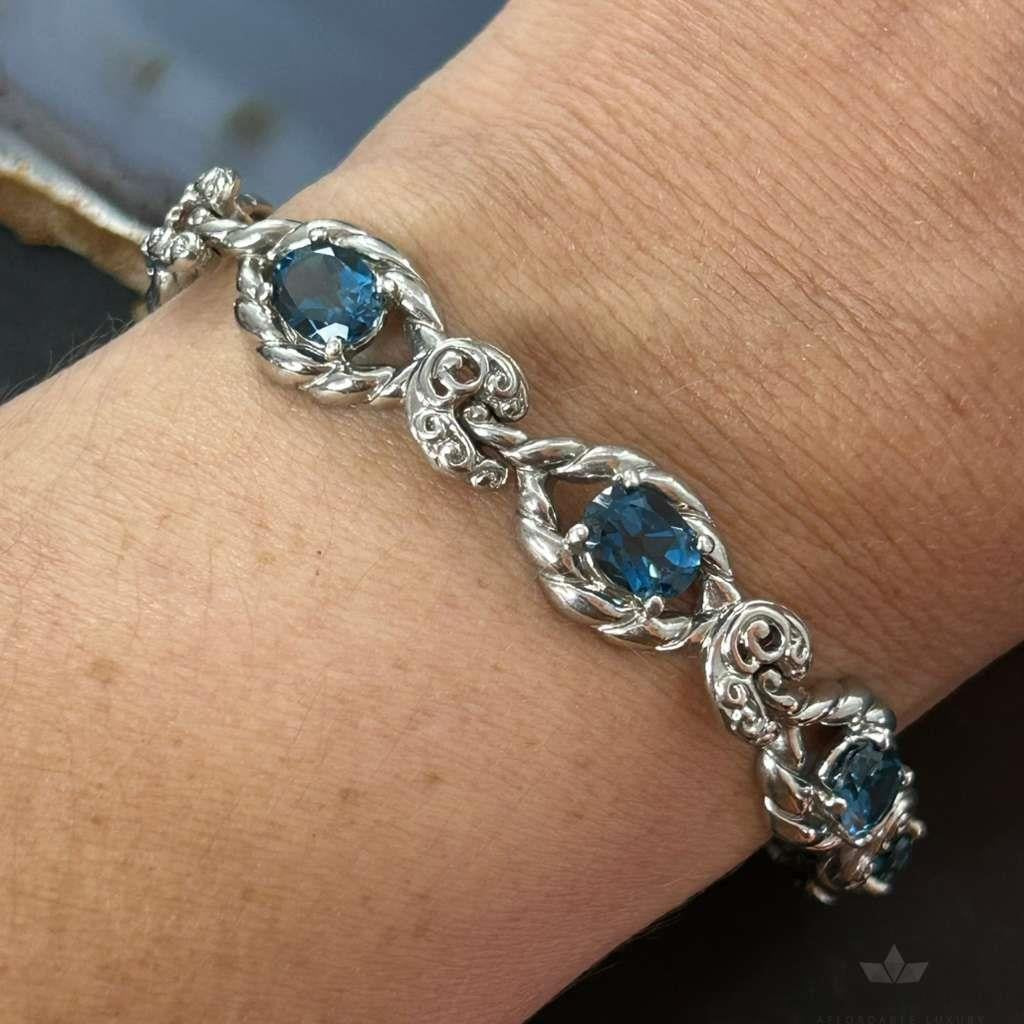 Carolyn Pollack Sterling Silver 6 Faceted Blue Topaz Link Bracelet For Women