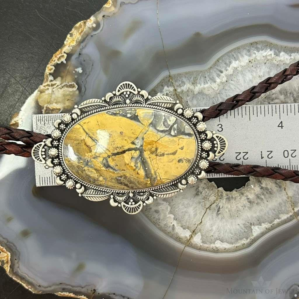 Sterling Silver Southwestern Style Large Oval Picture Jasper Decorated Bolo Tie For Men