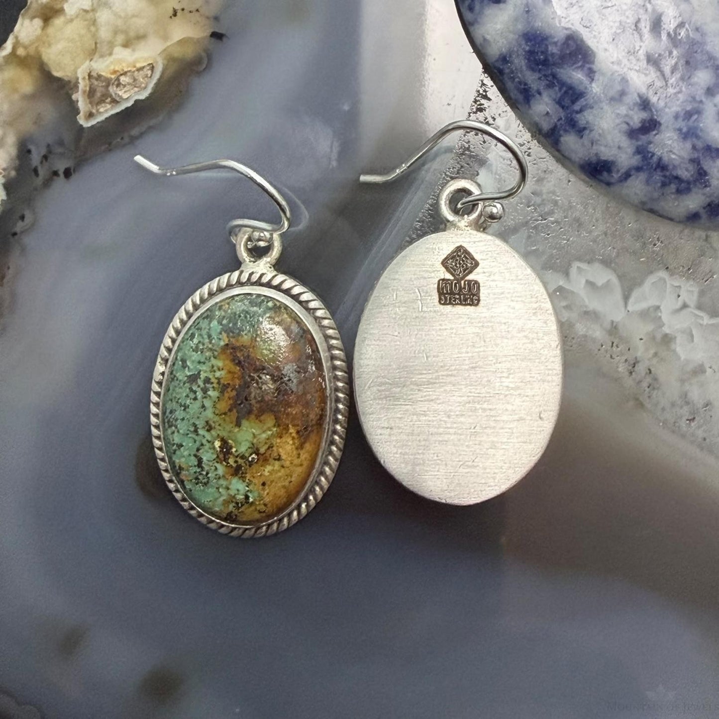 Sterling Silver Southwestern Style Oval Royston Turquoise Dangle Earrings For Women