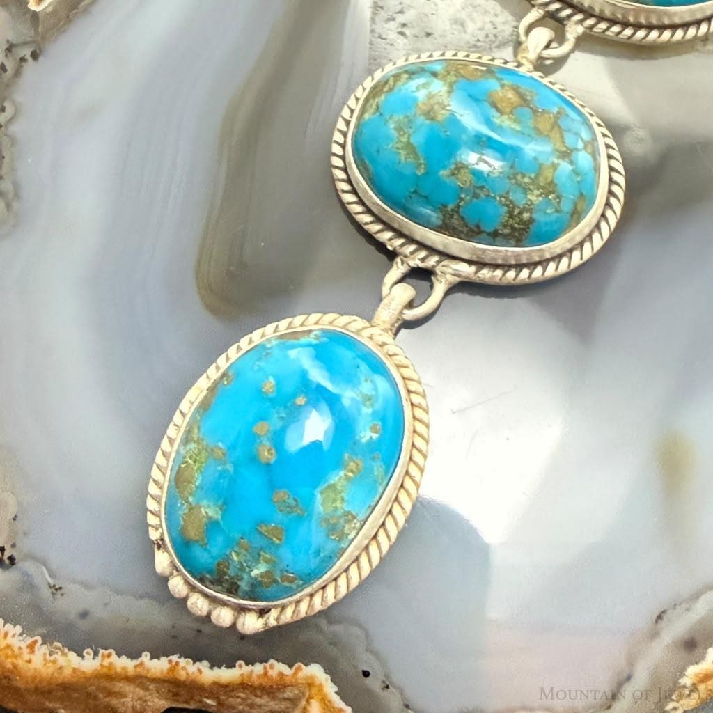 Sterling Silver Southwestern Style Kingman Turquoise Lariat Necklace For Women