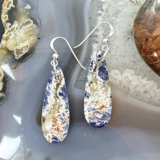 Sterling Silver Teardrop Sodalite Slab Dangle Earrings For Women #504