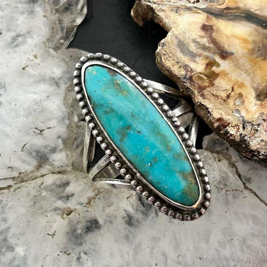 Vintage Native American Silver Oval Turquoise Split Shank Ring Size 8.5 For Women