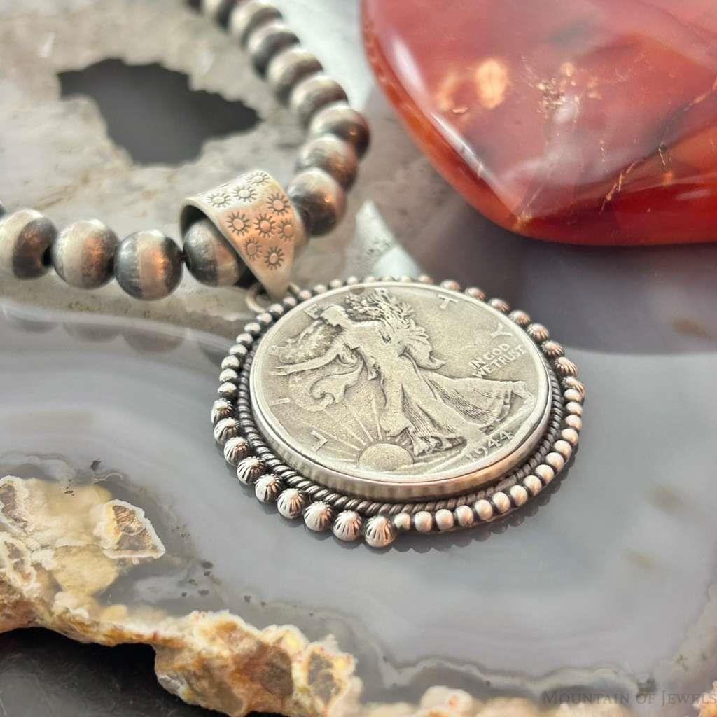 Genuine 90% Silver 1944 US Walking Liberty Half Dollar Decorated Unisex Pendant