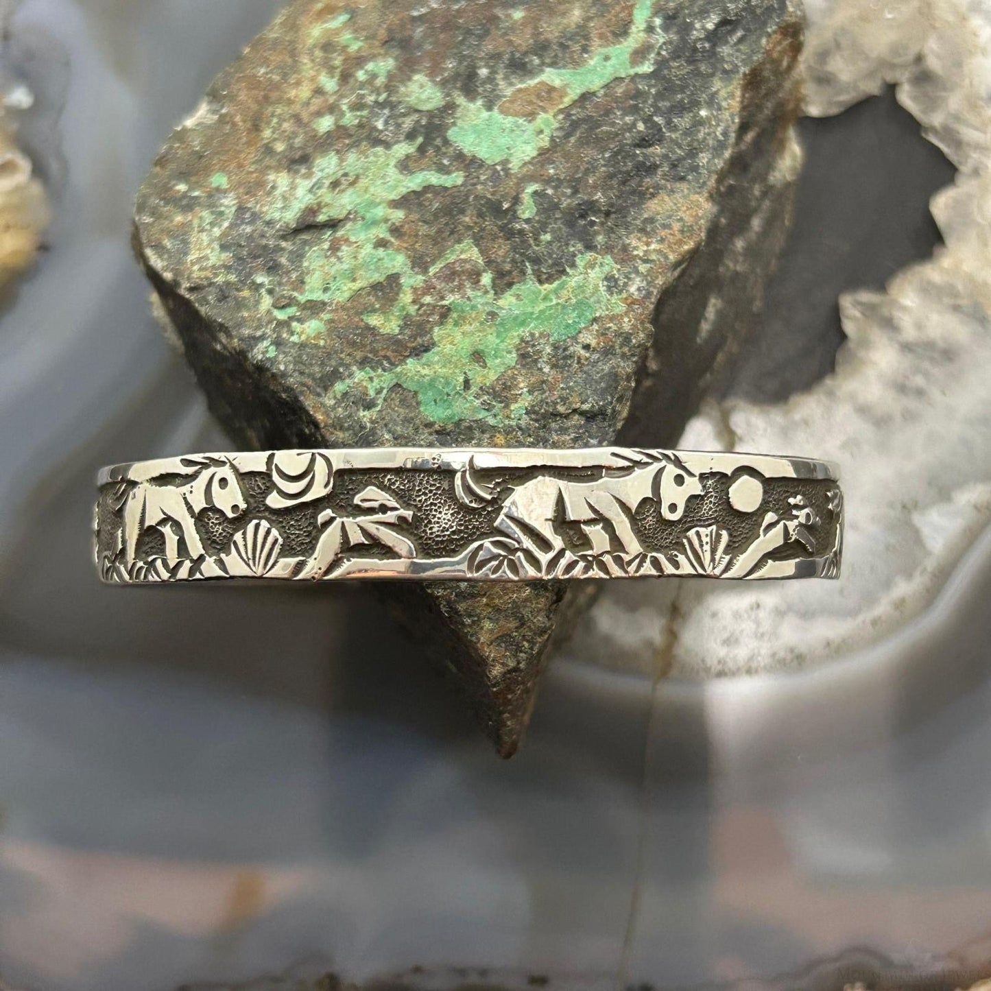 Lloyd Becenti Native American Sterling Silver Horses in The Wild Storyteller Bracelet#1