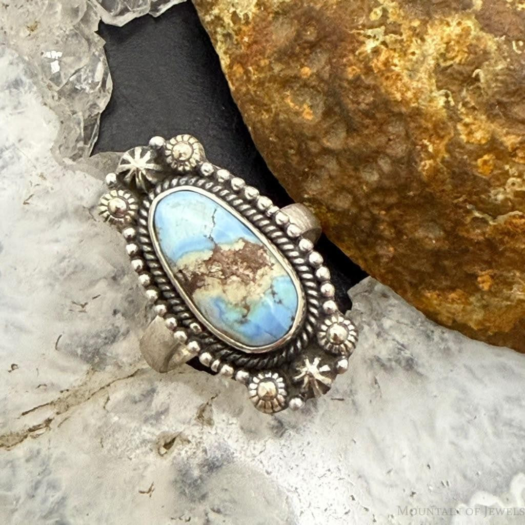 Sterling Silver Southwestern Style Oval Golden Hill Turquoise Adjustable Ring For Women