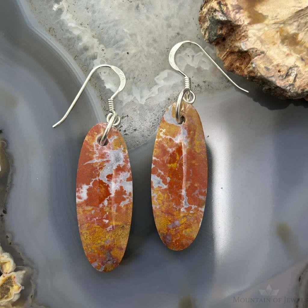 Sterling Silver Oval Plum Moss Agate Slab Dangle Earrings For Women #518
