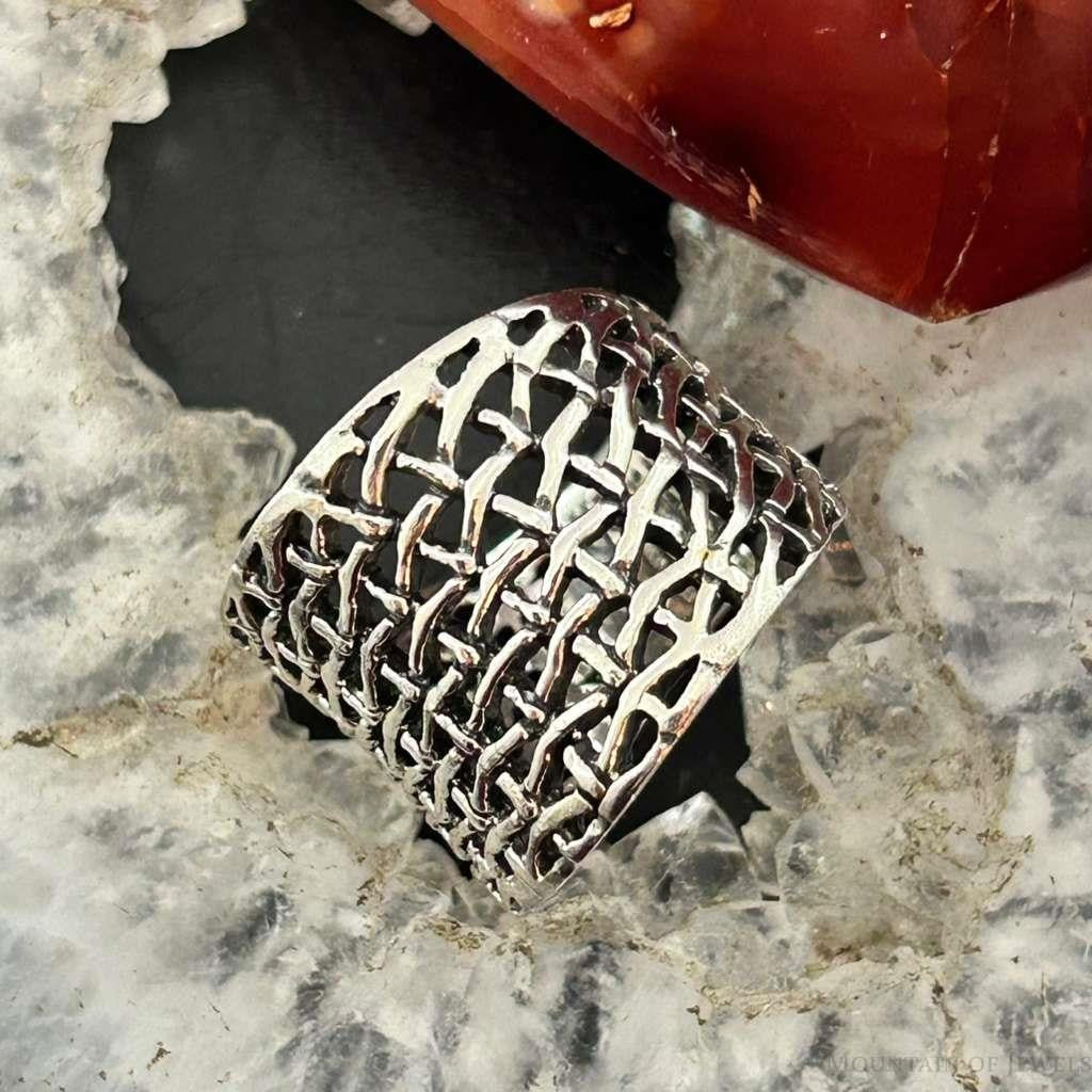 Sterling Silver Open Weave Tapered Fashion Band Ring For Women