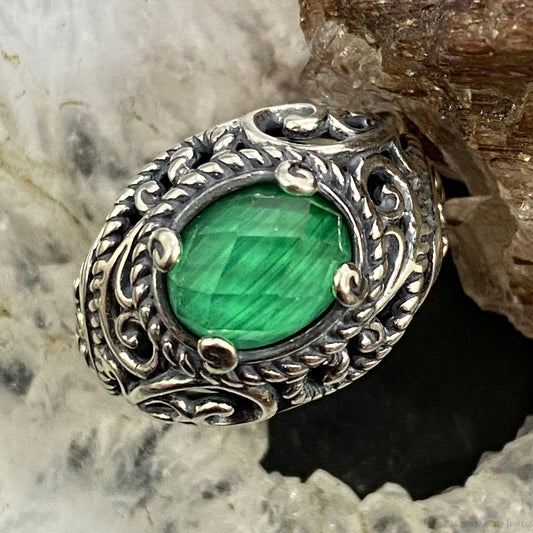 Carolyn Pollack Sterling Silver Oval Malachite & Quartz Decorated Doublet Ring For Women