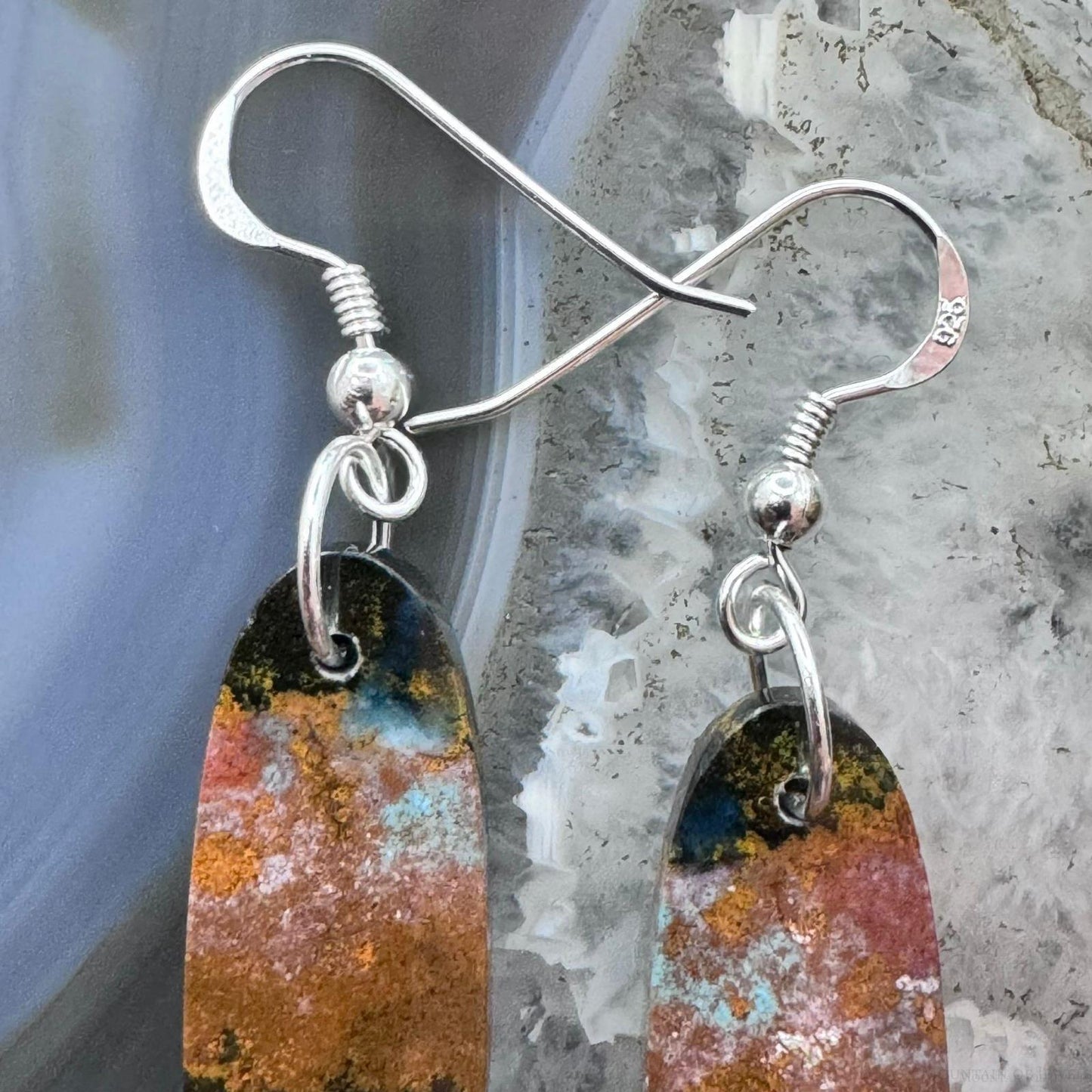 Sterling Silver Elongated Oval Chrysocolla Slab Dangle Earrings For Women #227