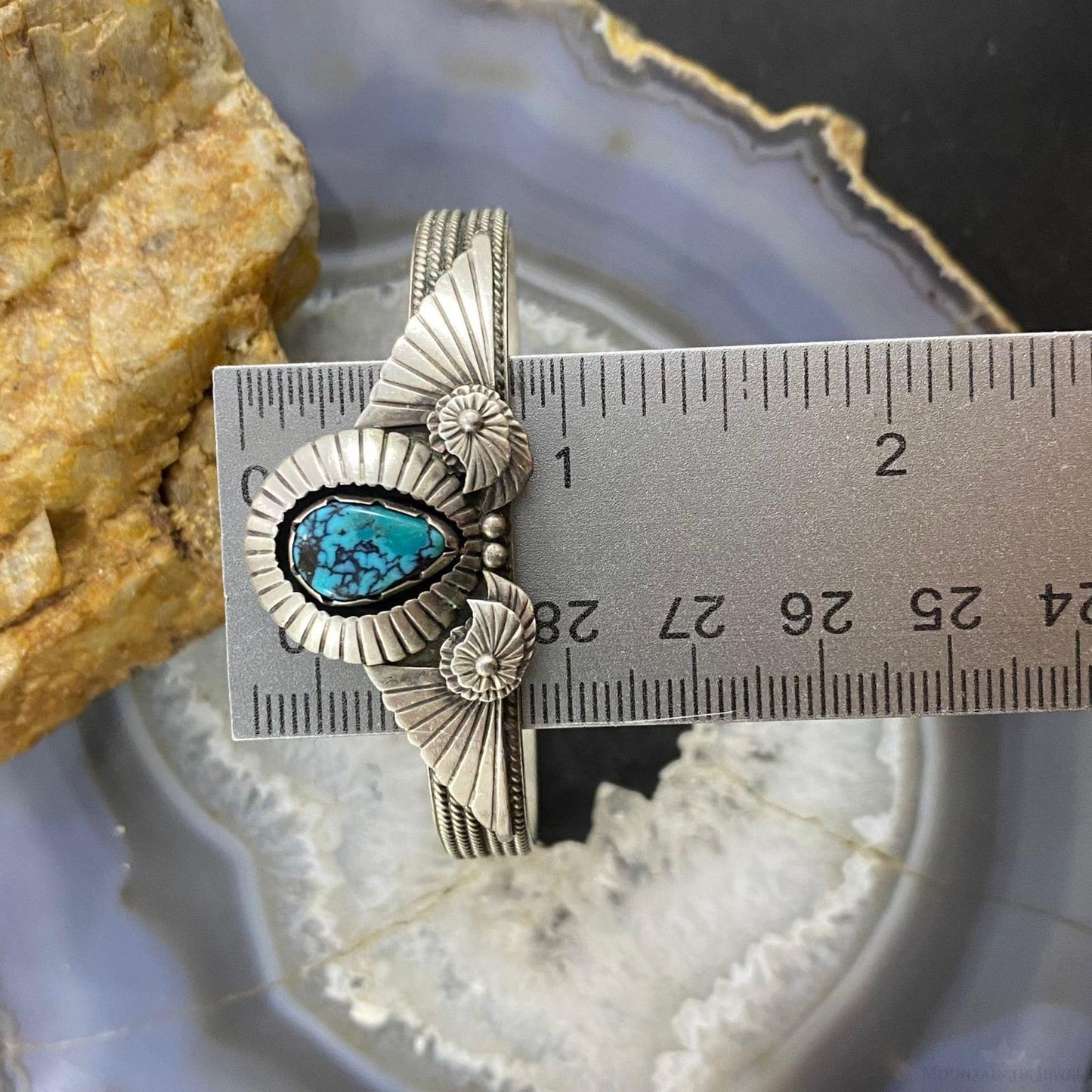 Vintage Native American Silver Teardrop Turquoise Decorated Bracelet For Women