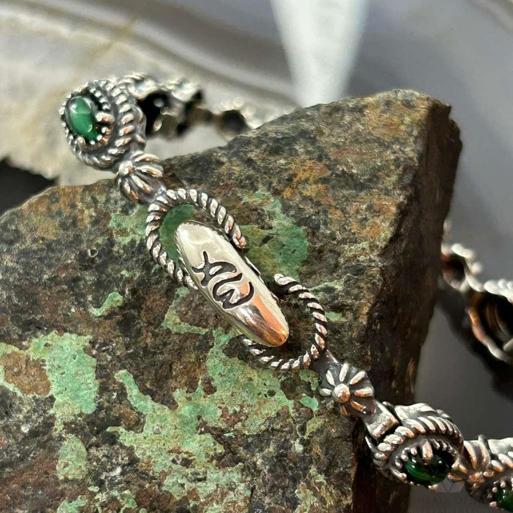 Carolyn Pollack Sterling Silver 9 Oval Malachite Link Bracelet For Women