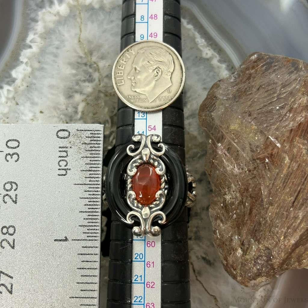 Carolyn Pollack Sterling Silver Black Agate & Carnelian Ring Size 8.25 For Women
