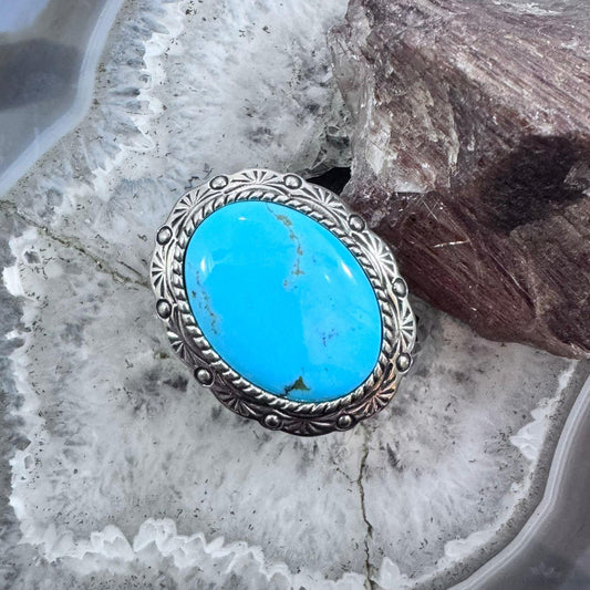 Carolyn Pollack Sterling Silver Big Oval Turquoise Decorated Ring For Women