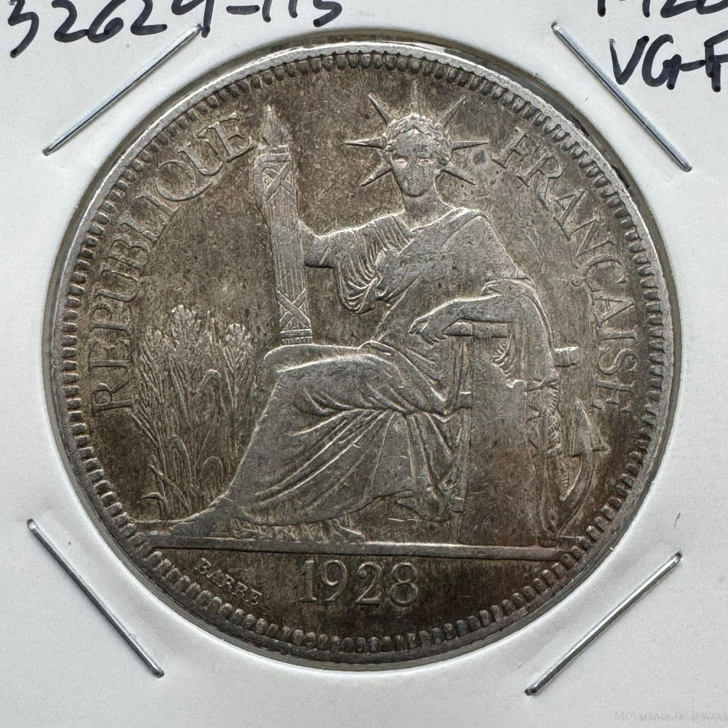 1928 France Indo-Chine Piaster De Commerce 27 gr 90% Silver Coin VG-F #52624-11S