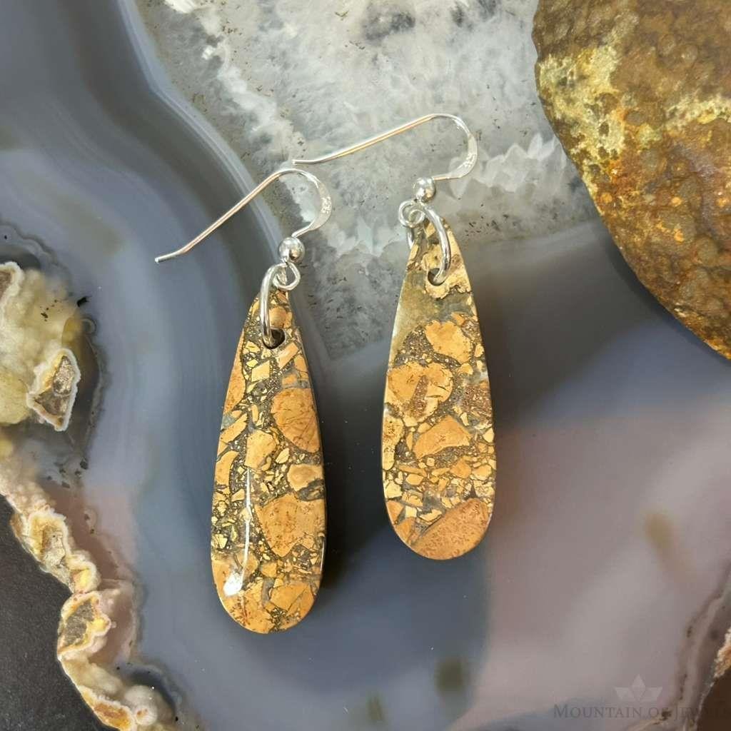 Sterling Silver Teardrop Maligano Jasper Slab Dangle Earrings For Women #513