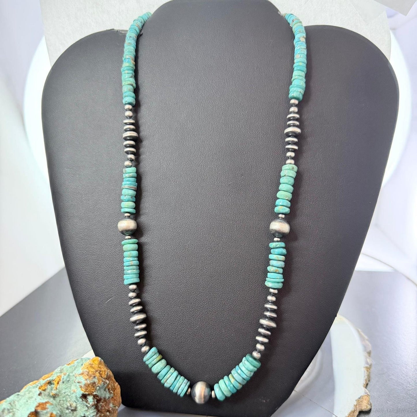 Sterling Silver Southwestern Style Blue Turquoise Beads &Starling Beads 18" Necklace For Women  #1