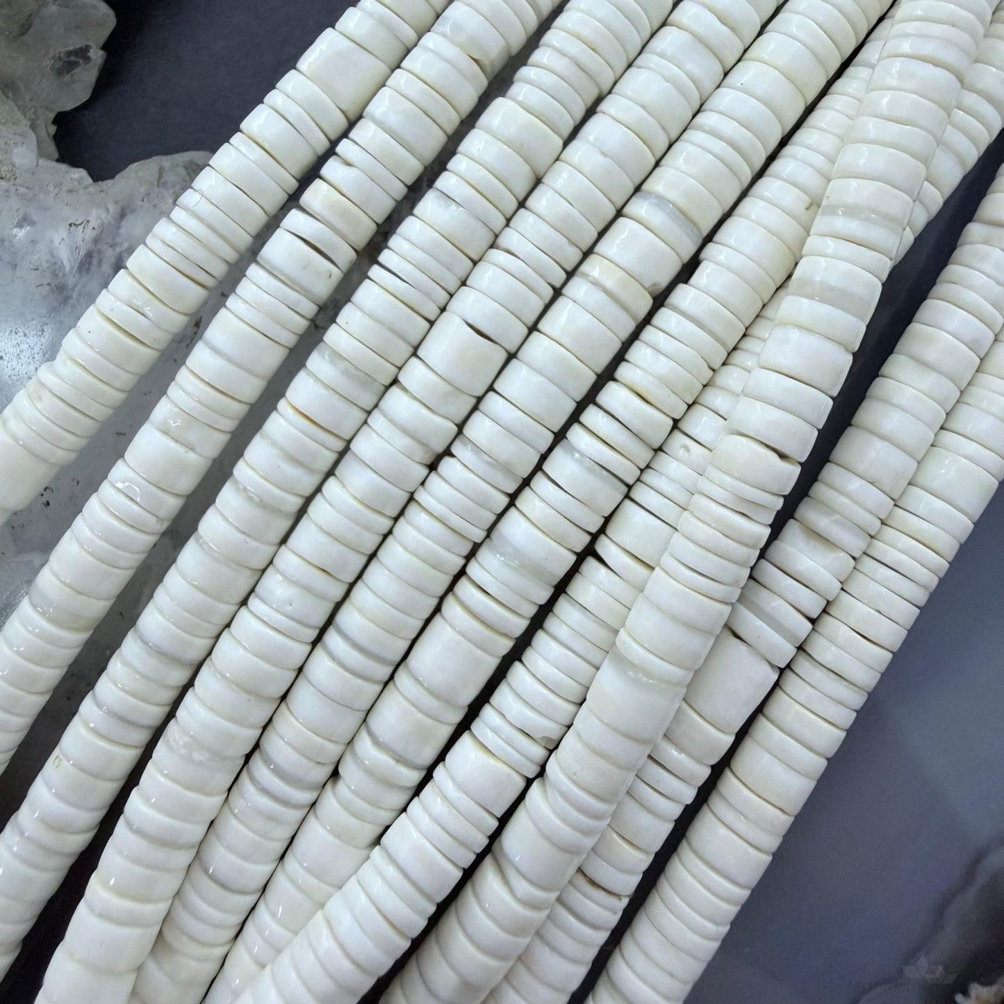 Vintage Native American 10 Strands White Shell Heishi Beads Necklace For Women