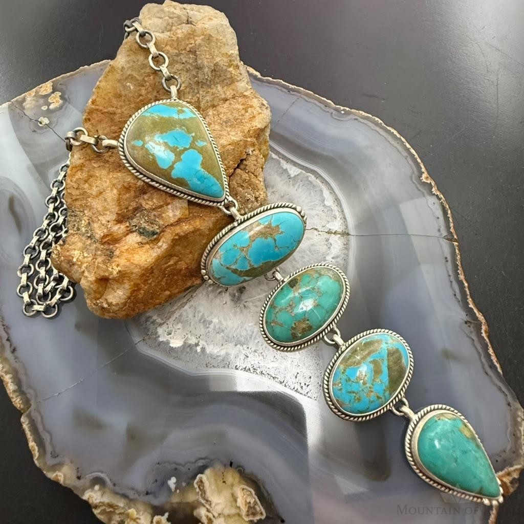 Sterling Silver Southwestern Style Kingman Turquoise Lariat Necklace For Women #2