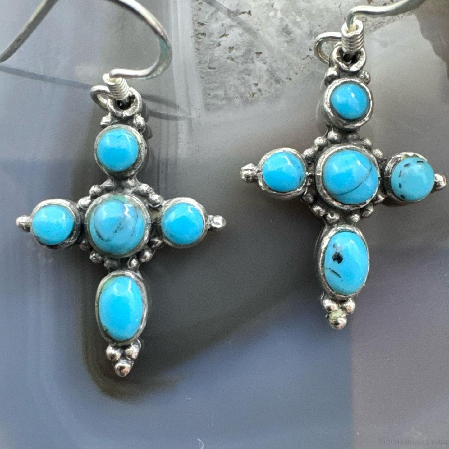Sterling Silver Southwestern Style Turquoise Cross Dangle Earrings For Women