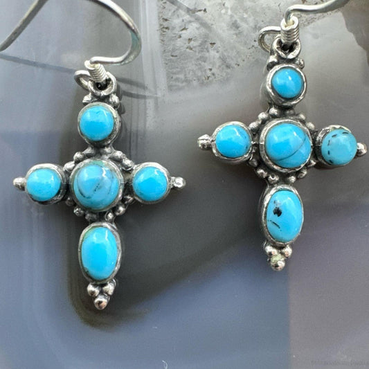 Sterling Silver Southwestern Style Turquoise Cross Dangle Earrings For Women
