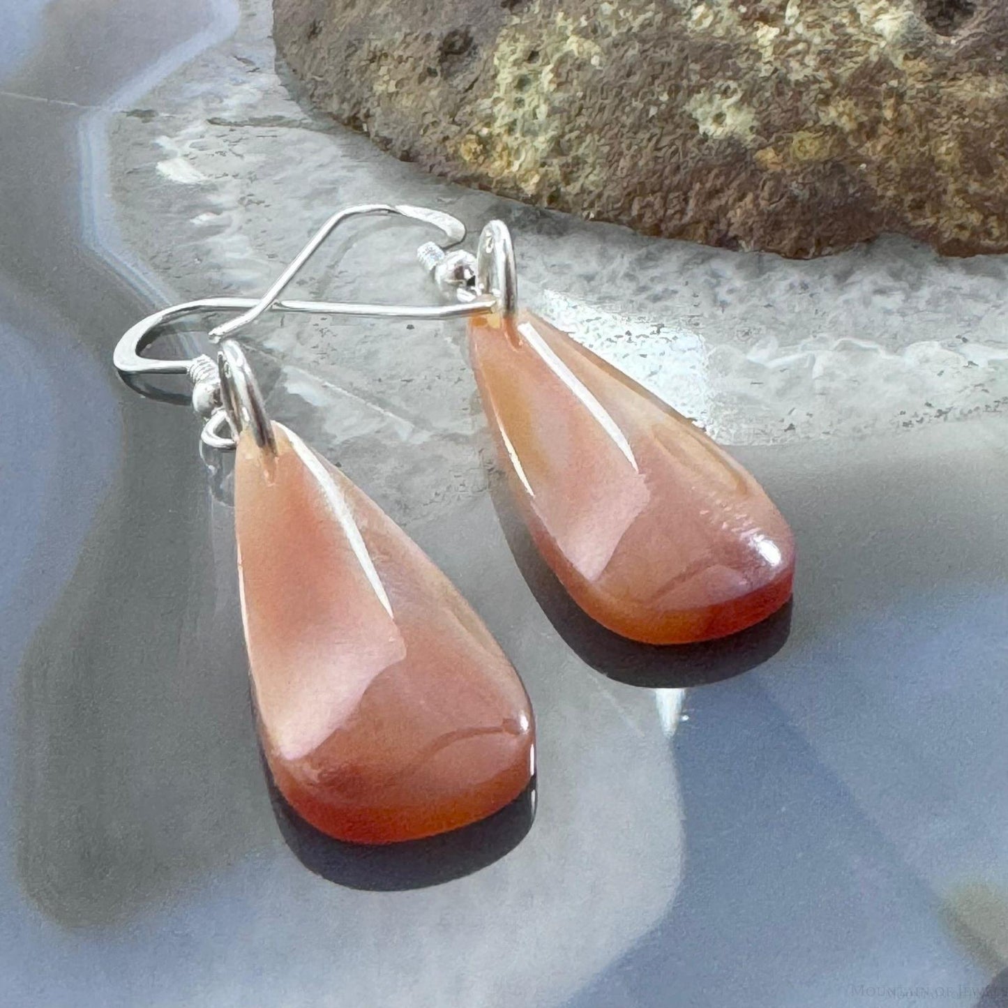 Sterling Silver Elongated Teardrop Carnelian Slab Dangle Earrings For Women #218