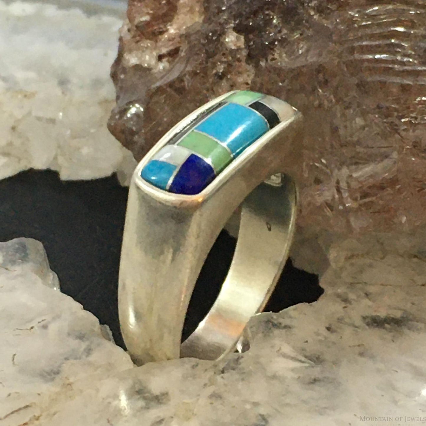 Carolyn Pollack Southwestern Style Sterling Silver Rectangle Multi-gemstone Inlay Ring For Women #1