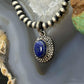 Sterling Silver Southwestern Style Oval Lapis Decorated Charm/Pendant For Women
