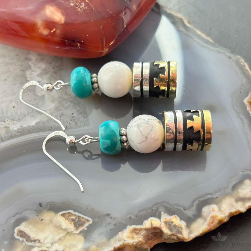 Tommy & Rosita Singer Sterling Silver Turquoise,Howlite Beads Dangle Earrings For Women