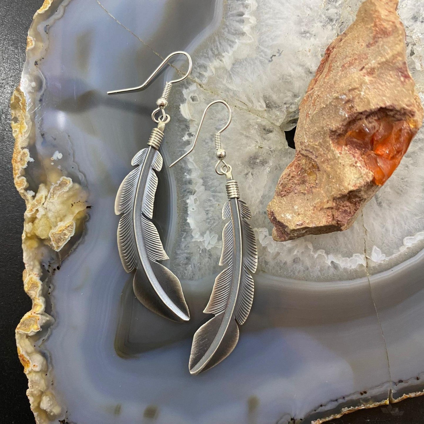 Billy Long Native American Sterling Silver Feather Dangle Earrings For Women