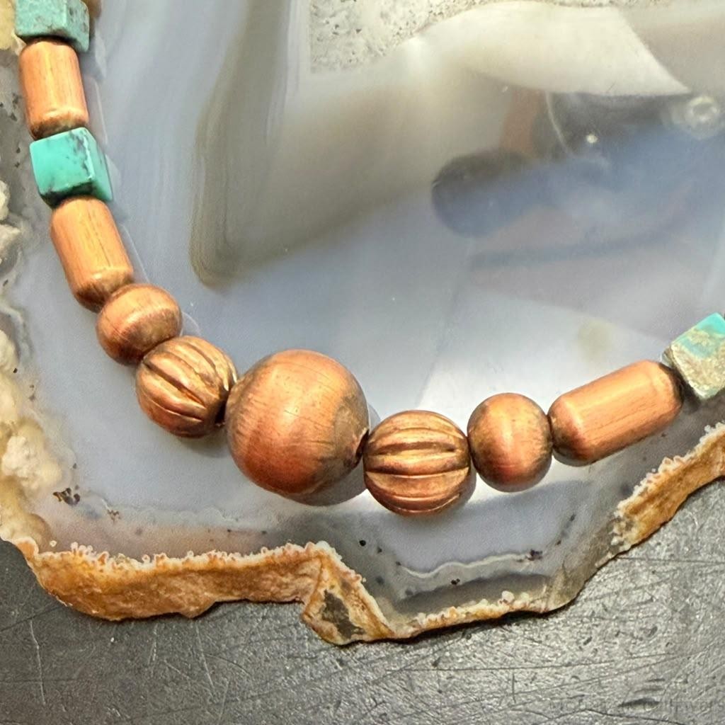 Southwestern Style Copper Navajo Pearl & Cylinder w/Turquoise Beads 20" Necklace For Women