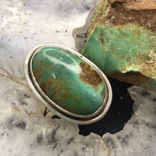 Vintage Signed Native American Sterling  Silver Green Turquoise Ring Size 7 For Women