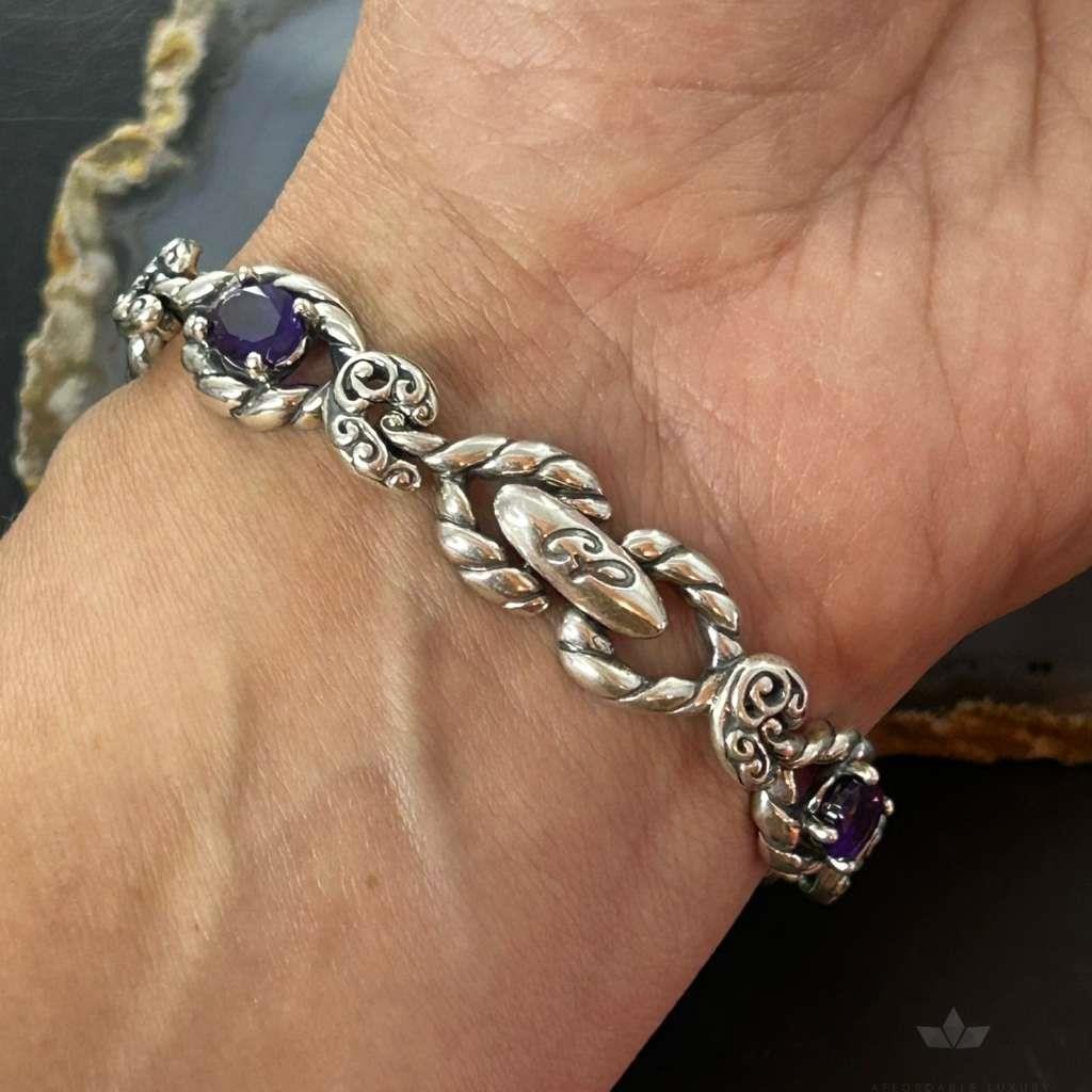 Carolyn Pollack Sterling Silver 6 Faceted Amethyst Link Bracelet For Women