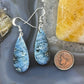 Sterling Silver Elongated Teardrop Blue Ice Jasper Slab Dangle Earrings For Women #205